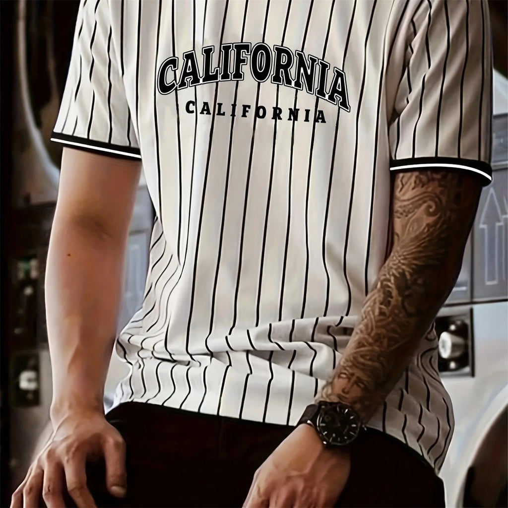 Men's T-Shirt Los Angeles Printed Striped T-shirt Men's Casual Street Style Sporty Round Neck Tee Oversized Men Clothing Tops