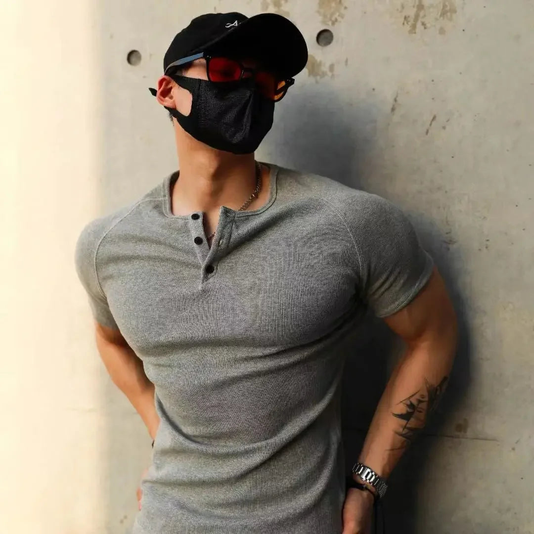 T Shirt Men Casual Short Sleeve Muscle Joggers Bodybuilding Tshirt Male Gym Fitness Tops Tee Streetwear Slim Fit Summer T-shirt
