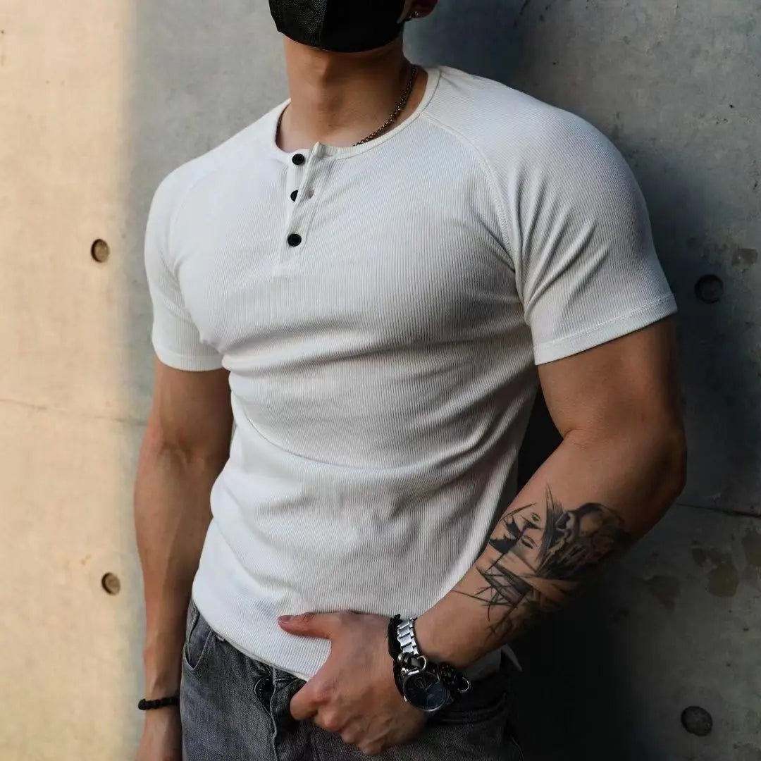 T Shirt Men Casual Short Sleeve Muscle Joggers Bodybuilding Tshirt Male Gym Fitness Tops Tee Streetwear Slim Fit Summer T-shirt