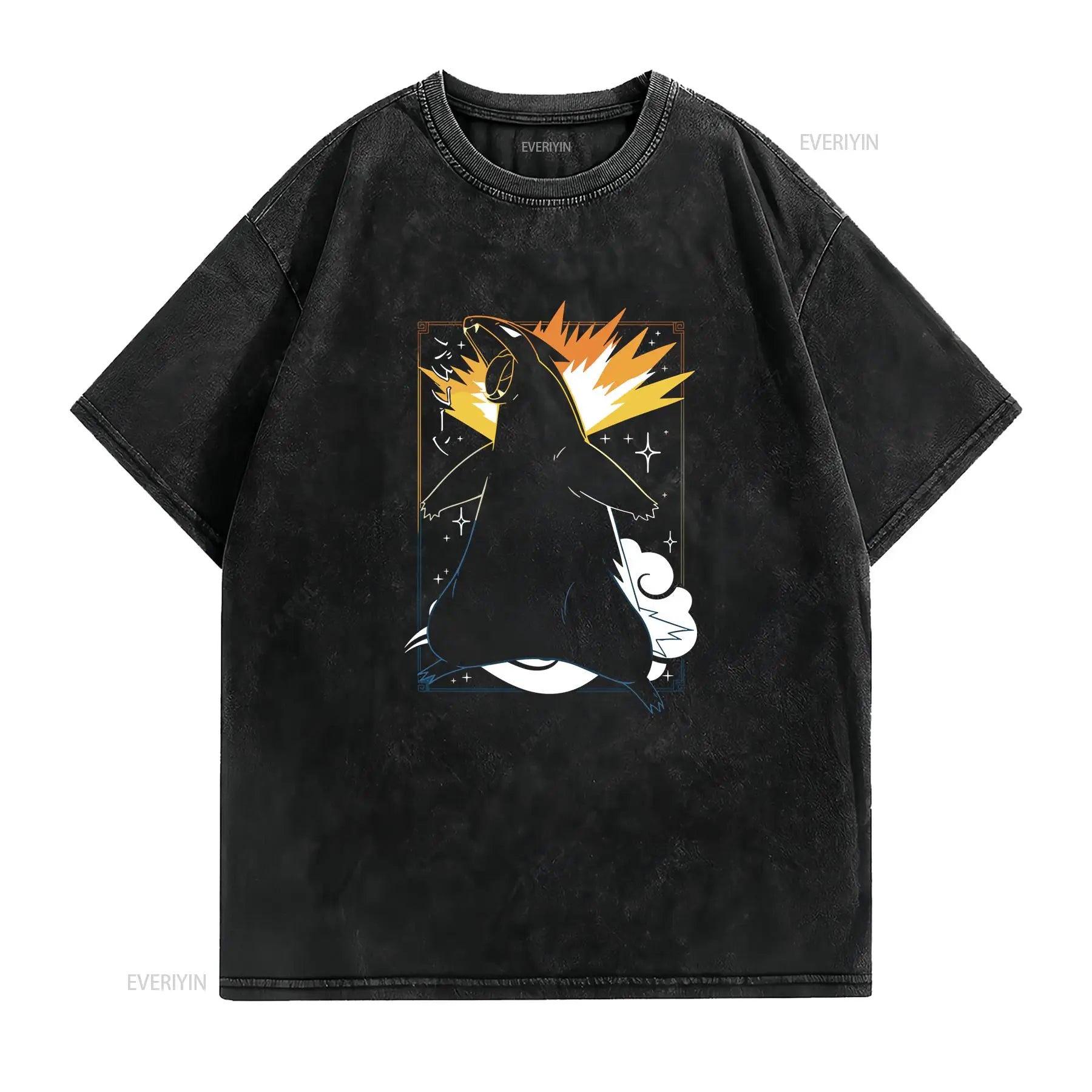 Typhlosion Black T Shirt Perfect for a Present Holiday Birthday vintage Washed Breathable Casual Unisex graphic Slightly