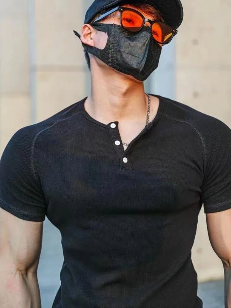 T Shirt Men Casual Short Sleeve Muscle Joggers Bodybuilding Tshirt Male Gym Fitness Tops Tee Streetwear Slim Fit Summer T-shirt