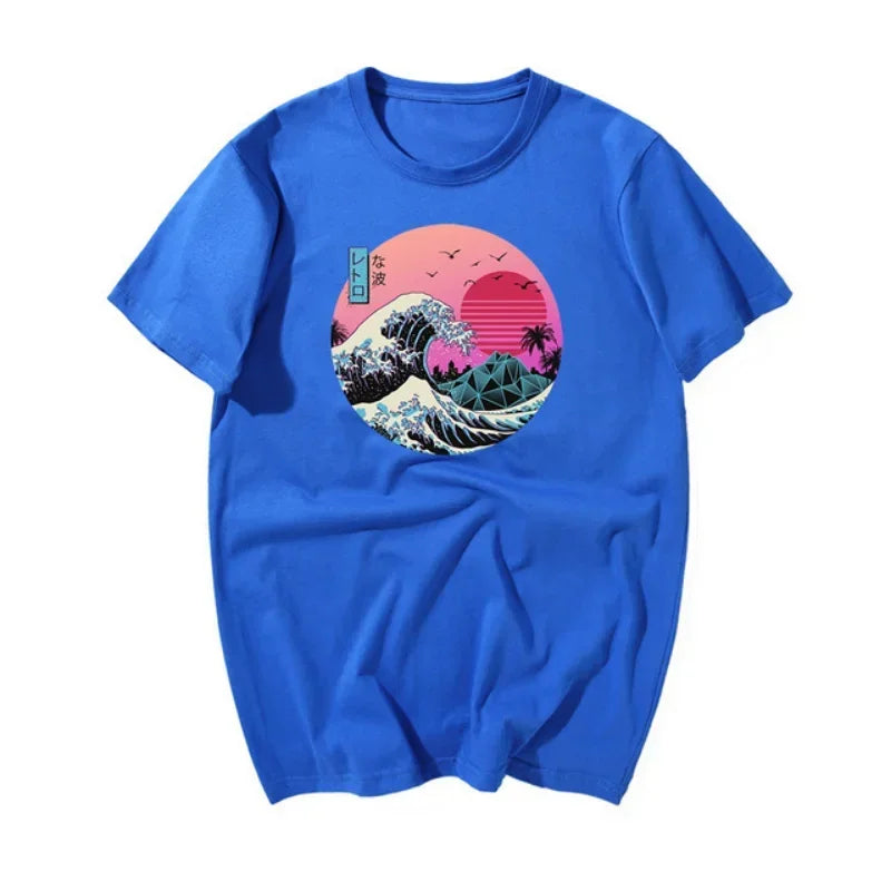 Men's Printed T-shirt 100% cotton, simple and retro trendy print, street sport and casual loose T-shirt