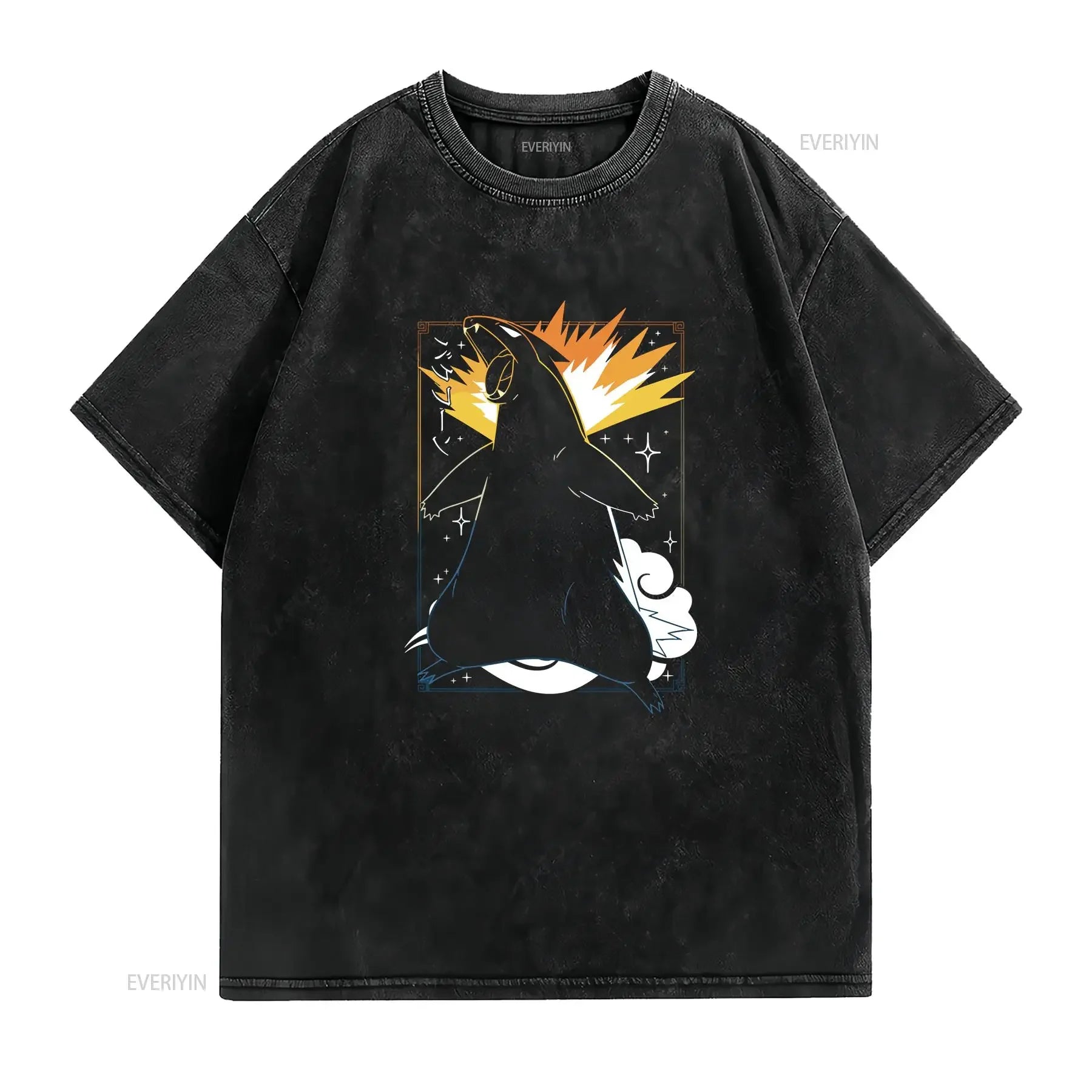 Typhlosion Black T Shirt Perfect for a Present Holiday Birthday vintage Washed Breathable Casual Unisex graphic Slightly