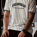Men's T-Shirt Los Angeles Printed Striped T-shirt Men's Casual Street Style Sporty Round Neck Tee Oversized Men Clothing Tops