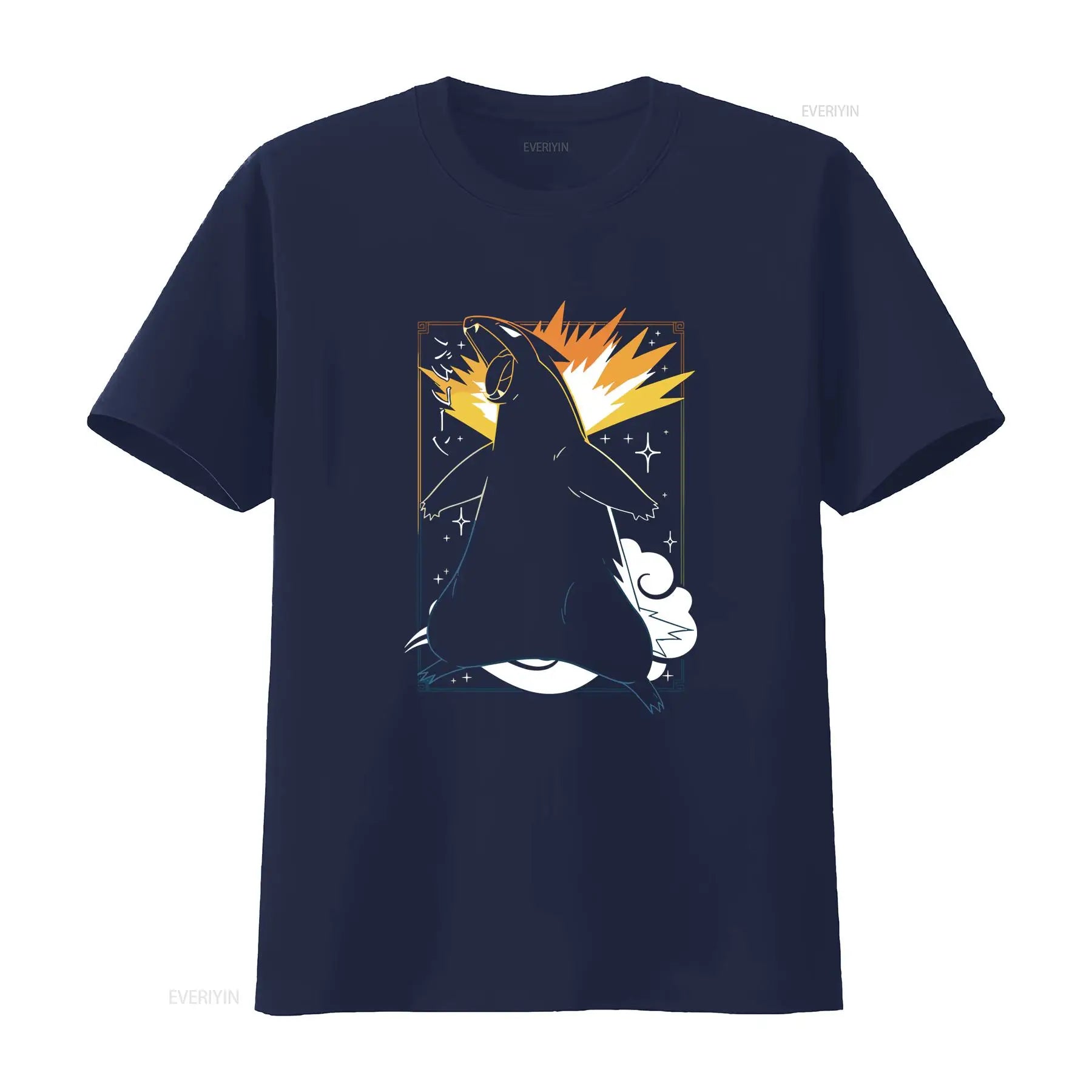 Typhlosion Black T Shirt Perfect for a Present Holiday Birthday vintage Washed Breathable Casual Unisex graphic Slightly