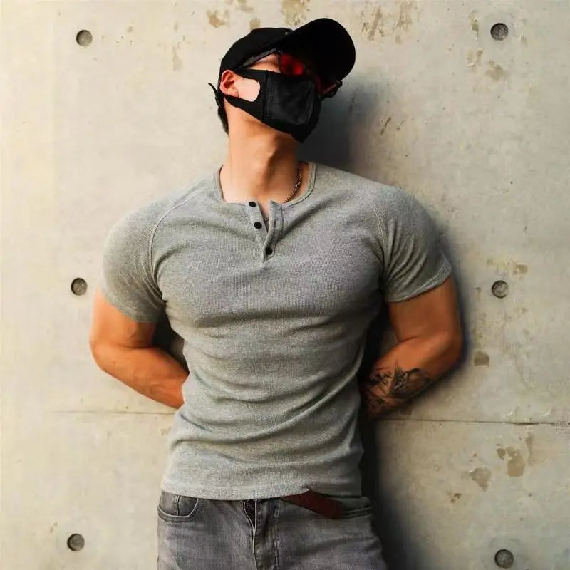 T Shirt Men Casual Short Sleeve Muscle Joggers Bodybuilding Tshirt Male Gym Fitness Tops Tee Streetwear Slim Fit Summer T-shirt